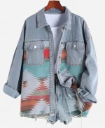 Jules Millen Aztec Blue Print Denim Jacket