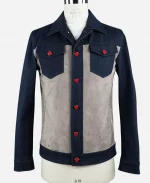 Kiton Blue Beige Cotton Ea Suede Leather Denim Coat