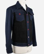 Kiton Blue & Brown Cotton Ea Suede Leather Denim Coat