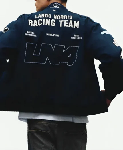 Lando Norris LN4 Formula 1 Racing Navy Blue Bomber Jacket
