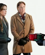 Lochlyn Munro Film Navigating Christmas 2023 Brown Trench Wool Coat