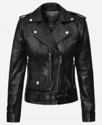 Los Angeles California Lucy Hale Edgy Biker Leather Jacket - Black