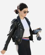 Lucy Hale Los Angeles California Edgy Biker Leather Jacket - Black