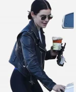 Lucy Hale Los Angeles California Edgy Black Biker Leather Jacket