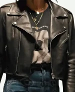 Lucy Hale Puppy Love Nicole Matthew Black Biker Leather Jacket