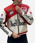 MGK Las Vegas Formula 1 Grand Prix Red & White Leather Jacket
