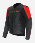 Men's Dainese Racing 5 Perforated Black & Red Leather Motorcycle Jacket
