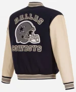 Men's Dallas Cowboys  JH Design Full-Zip Reversible Navy & Cream Wool Varsity Jacket