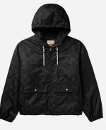 Men's Gucci Padded Logo Jacquard Shell Black Hooded Jacket