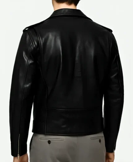 Men's Moto Biker Black Double Zip Leather Jacket
