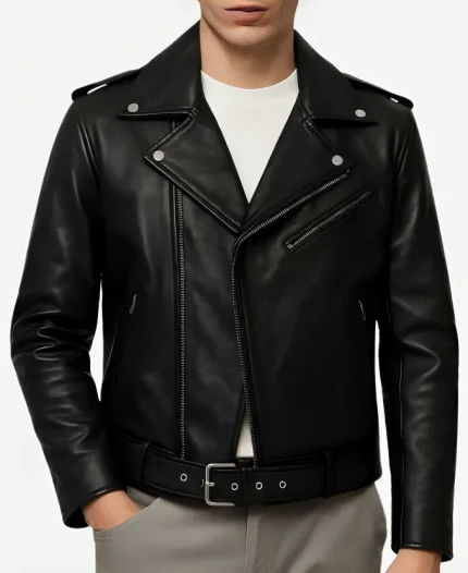 Moto Biker Black Double Zip Leather Jacket