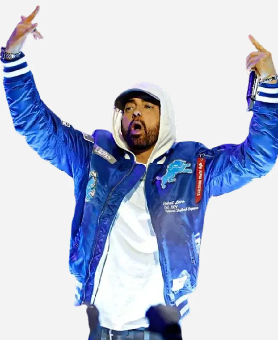 New Era x Alpha Industries Halftime Show Eminem Detroit Lions MA-1 Full-Zip Blue Bomber Jacket New Era x Alpha Industries Halftime Show Eminem Detroit Lions MA-1 Full-Zip Blue Bomber Jacket
