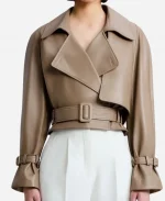 Nour Hammour Hatti Cropped Cream Leather Jacket