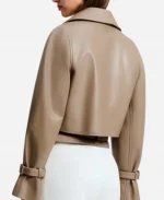 Nour Hammour Hatti Cropped Leather Jacket Cream