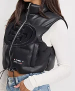 Off Season 49ers Faux Leather Cropped Puffer Vest