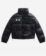 Off Season Bears Faux Black Leather Puffer Jacket