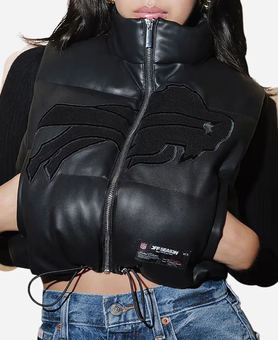 Off Season Buffalo Bills Faux Leather Cropped Puffer Vest Off Season Buffalo Bills Faux Leather Cropped Puffer Vest