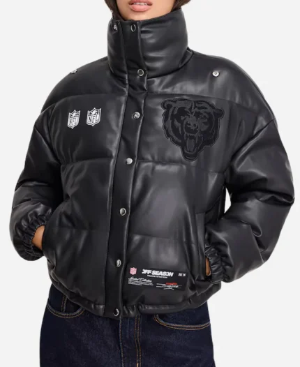 Off Season Chicago Bears Faux Leather Puffer Jacket