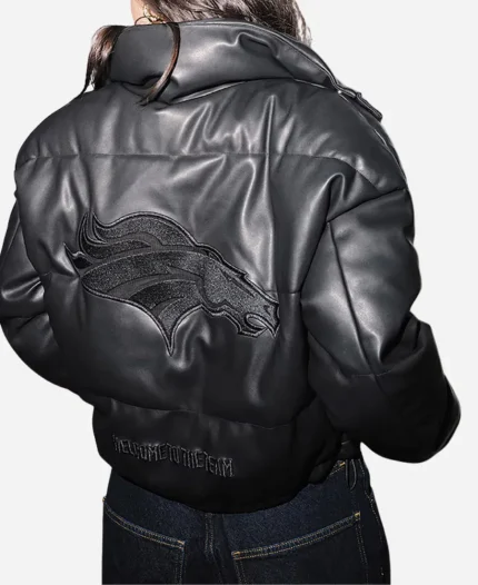Off Season Denver Broncos Faux Leather Black Puffer Jacket