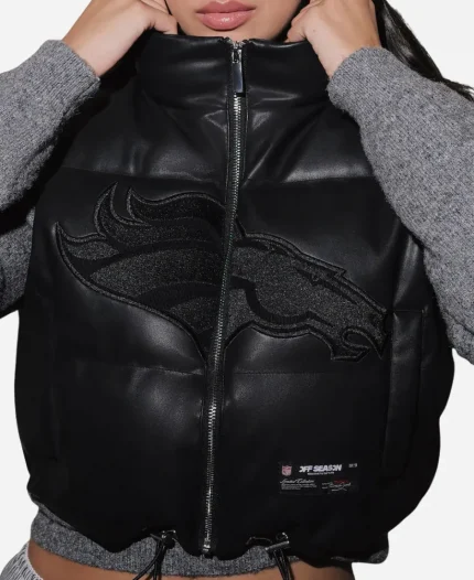 Off Season Denver Broncos Faux Leather Cropped Puffer Vest