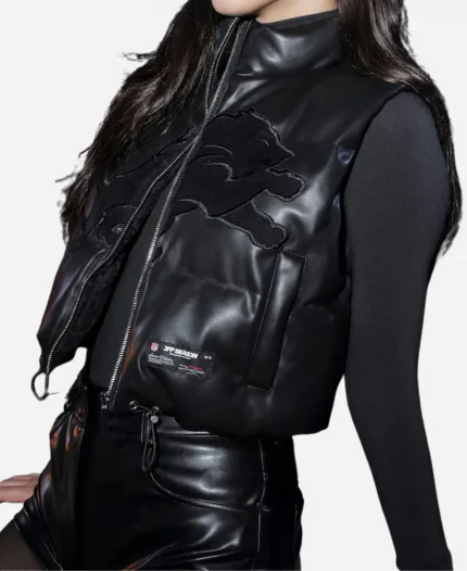 Off Season Detroit Lions Faux Leather Cropped Puffer Vest