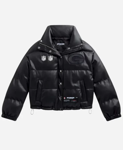Off Season Green Bay Packers Faux Leather Black Puffer Jacket