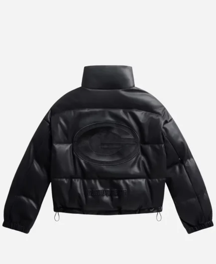 Off Season Green Bay Packers Faux Leather Puffer Jacket - Black