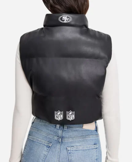 Off Season San Francisco 49ers Faux Leather Cropped Black Puffer Vest