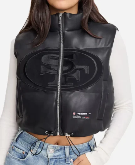 Off Season San Francisco 49ers Faux Leather Cropped Puffer Vest