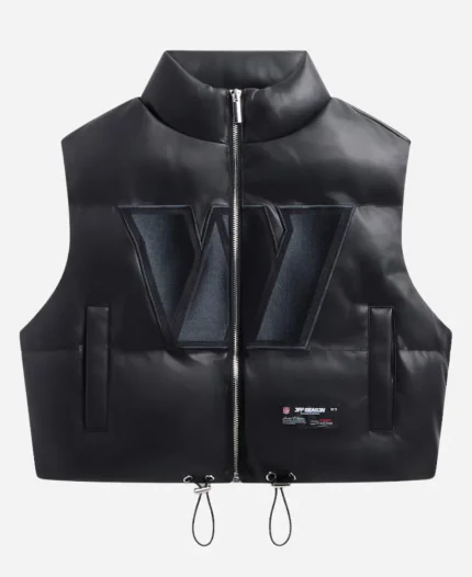 Off Season Washington Commanders Faux Leather Cropped Black Puffer Vest