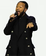 Philadelphia Pennsylvania Harris Walz Rally Performance John Legend Black Wool Coat