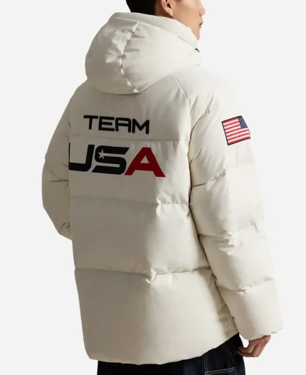 Polo Ralph Lauren Olympic Team USA 2026 Flagbearer White Hooded Puffer Jacket