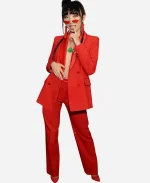 Poppy Liu Press Tour Red Suit