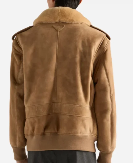 Prada Suede And Shearling Collar Patch Pocket Bomber Jacket