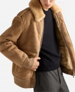 Prada Suede And Shearling Collar Patch Pocket Bomber Jacket - Brown