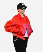 Rihanna 2025 The Grove Los Angeles Oversized Leather Jacket - Red