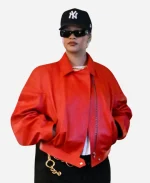 Rihanna 2025 The Grove Los Angeles Oversized Red Leather Jacket