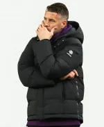 Rob Edwards Wolves Black Hooded Puffer Jacket