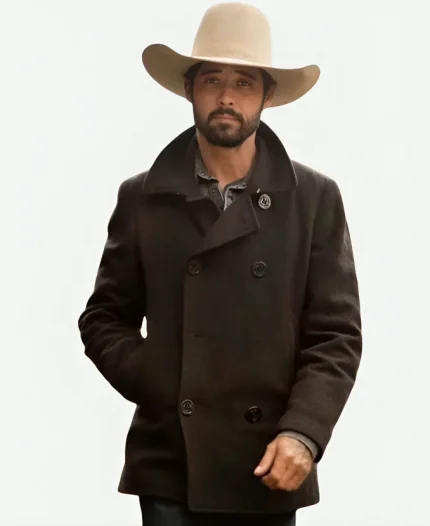 Ryan Bingham Yellowstone Black Wool Peacoat