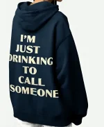 Sabrina Carpenter I’m Just Drinking to Call Someone Go Go Juice Merch Navy Blue Zip Up Hoodie