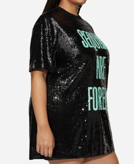 Sequins Are Forever Black & Mint Green T-Shirt Dress - For Sale
