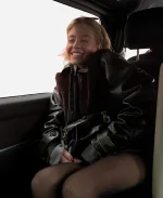 Sydney Sweeney London Trip Black Leather And Shearling Blouson Jacket - For Sale