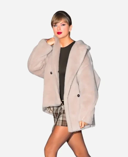 Taylor Swift Late Show With Stephen Colbert Short Teddy Bear Icon Beige Coat