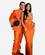 Timothée A24 LA Premiere Marty Supreme Orange Leather Suit