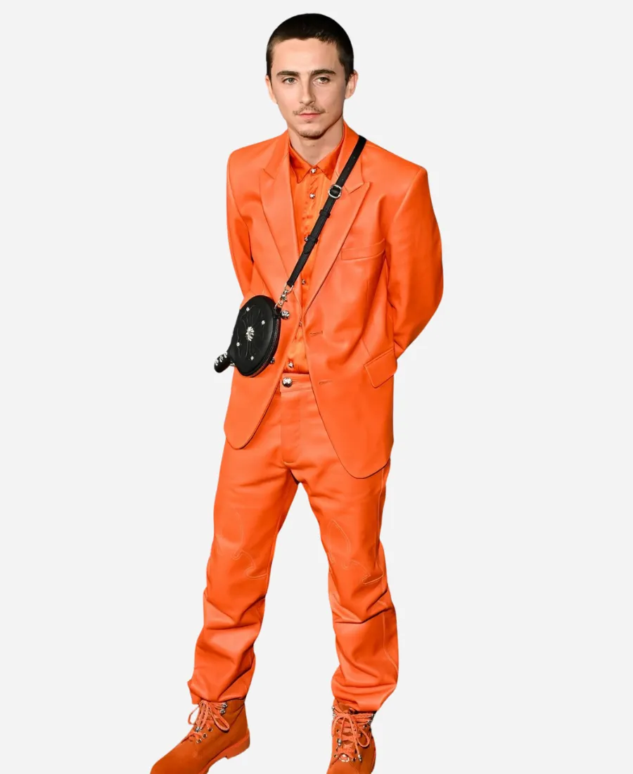 Timothée LA Premiere Marty Supreme Orange Suit Timothée LA Premiere Marty Supreme Orange Suit
