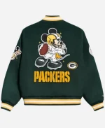 Unisex Green Bay Packers x Mickey Mouse Full-Snap Letterman Varsity Jacket