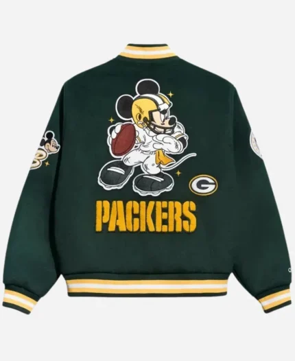 Unisex Green Bay Packers x Mickey Mouse Full-Snap Letterman Varsity Jacket