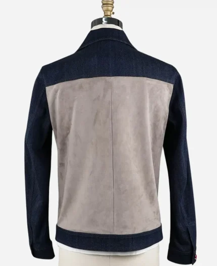 Unisex Kiton Blue & Beige Cotton Ea Suede Leather Denim Coat Jacket