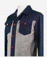 Unisex Kiton Blue & Beige Cotton Suede Leather Denim Coat Jacket