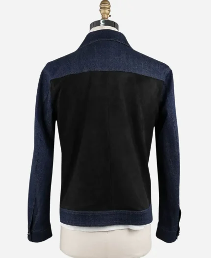 Unisex Kiton Blue & Brown Cotton Ea Suede Leather Denim Coat Jacket